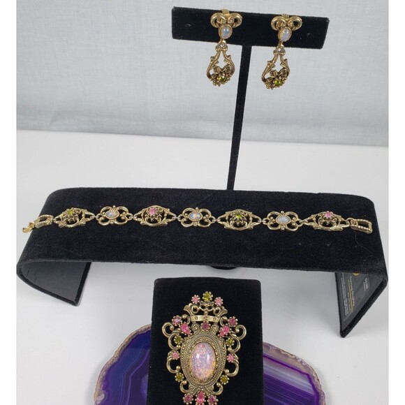 Vintage 1970's Sarah Conventry Contessa Faux Fire Opal Bracelet Brooch Clips Set - Picture 3 of 16